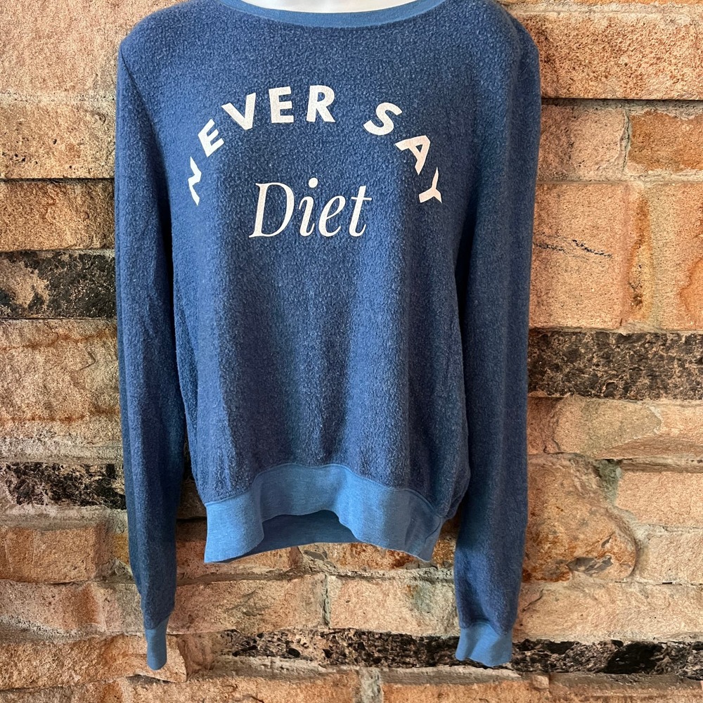 Wildfox Never Say Diet Baggy Beach Jumper BBJ Blue Novelty Sweatshirt Size Sm